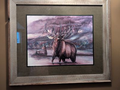 large elk run painting. signed and numbered