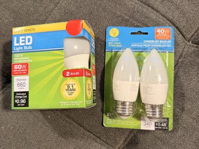 2-Pack LED 60W Equivalent A19 Soft White Light Bulbs & 2-Pack 40W Chandelier LED Bulbs