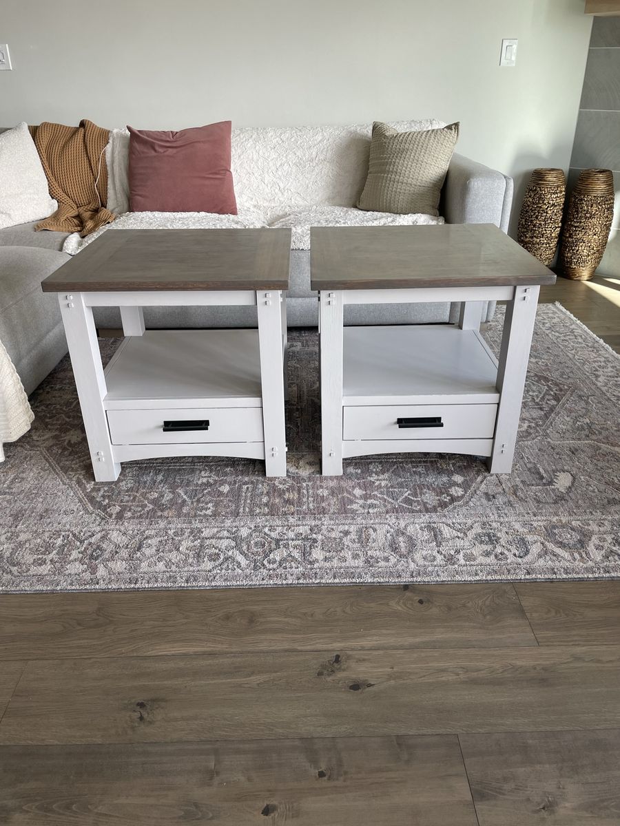 Modern farmhouse gray accent tables