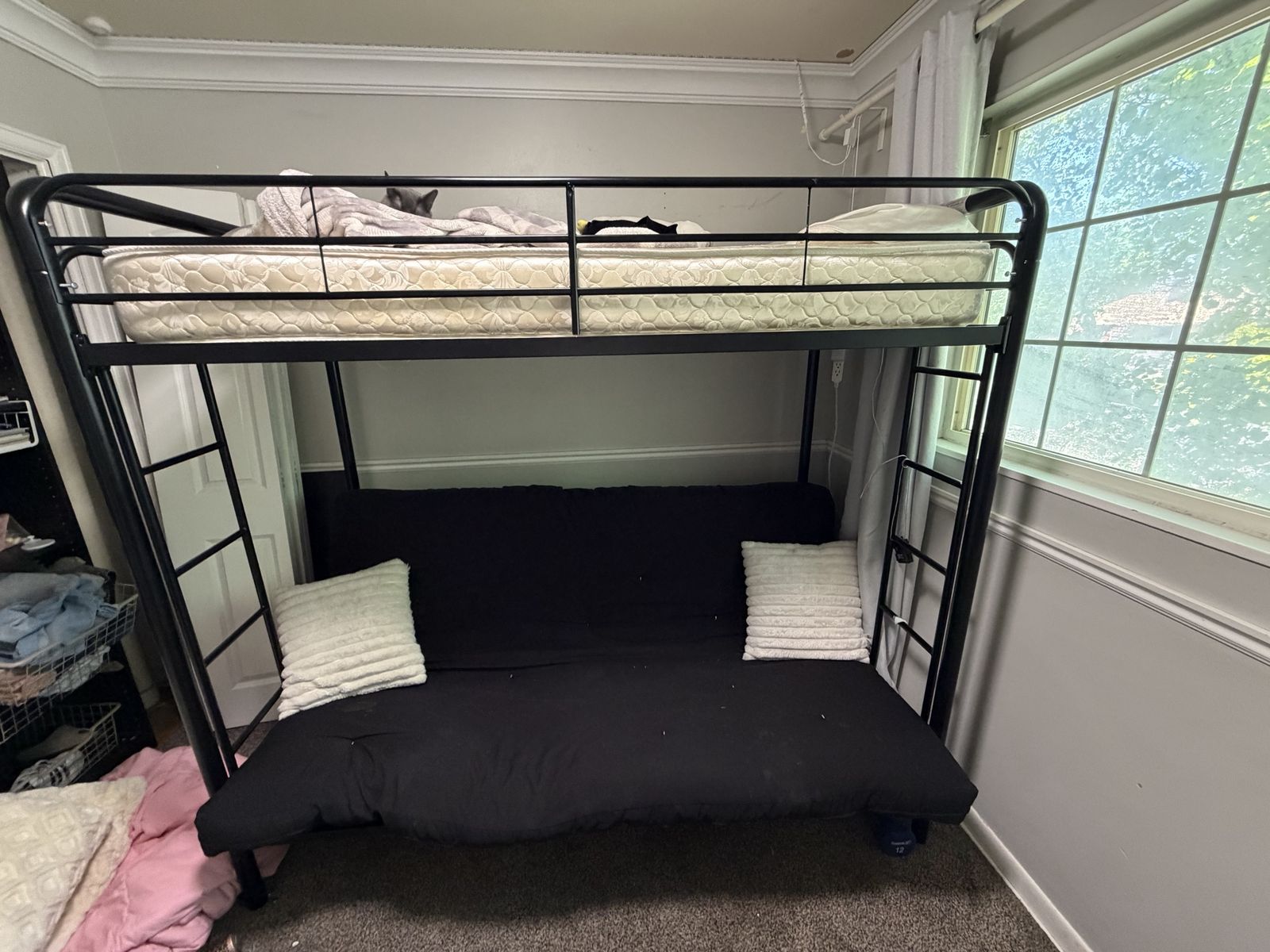 Twin loft bed with full bed/couch on bottom