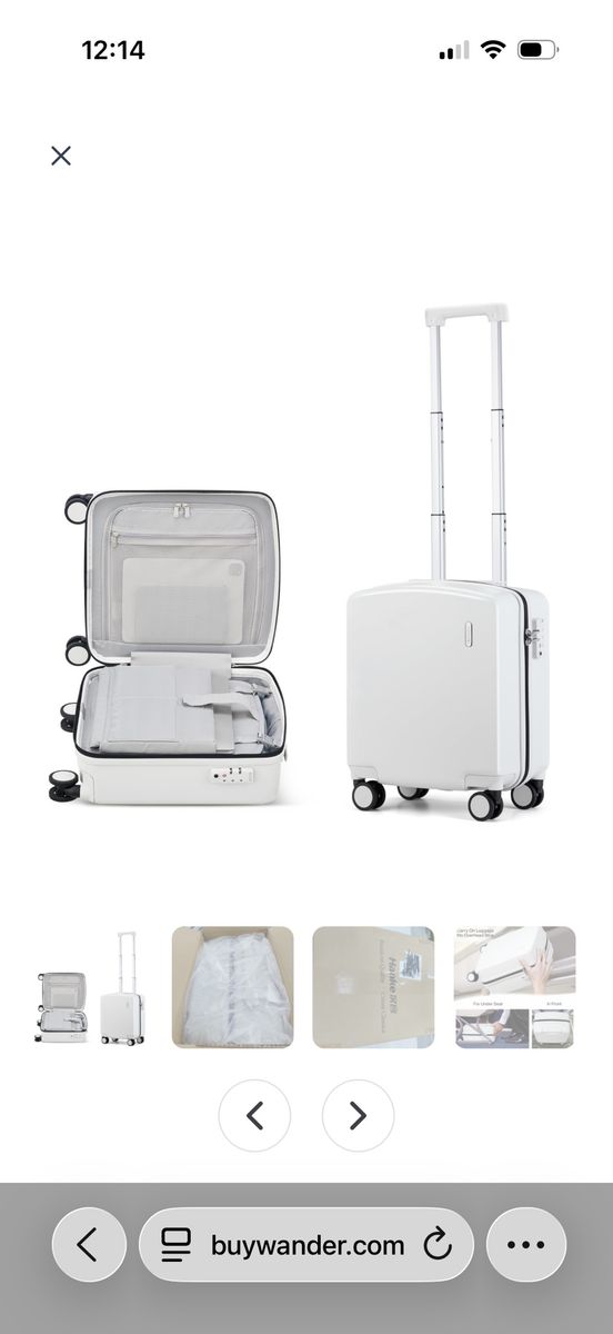 Hanke 16" Underseat Carry-On Luggage, White Hard Shell Spinner Wheels, TSA Lock, Airline-Approved