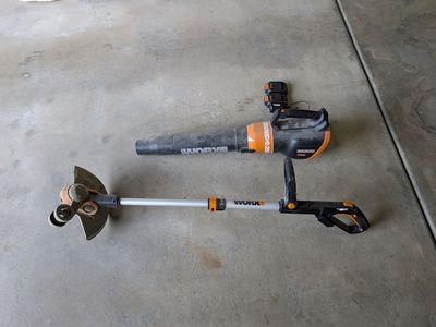 Worx leaf blower, weed eater and power shears with 2 batteries and charger