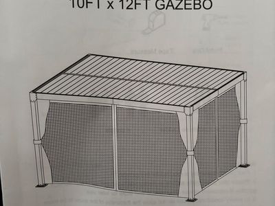 NEW Universal 10x12 Gazebo Replacement Privacy Curtains & Mesh Netting Set- Dark Gray