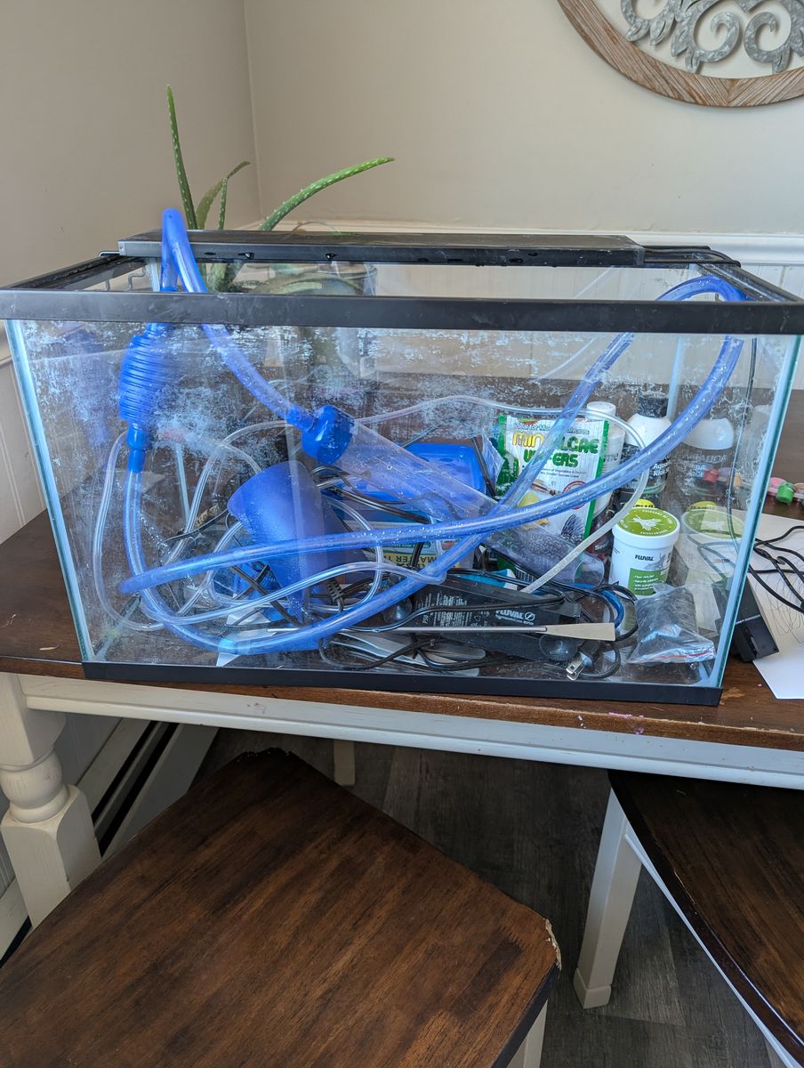 Fish tank with supplies