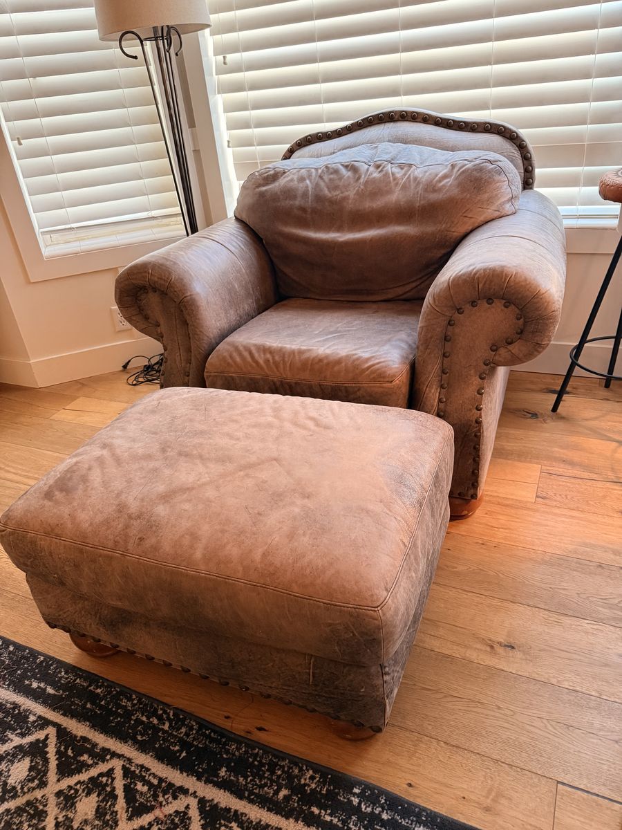 Leather Sofa, Oversized Chair & Ottoman