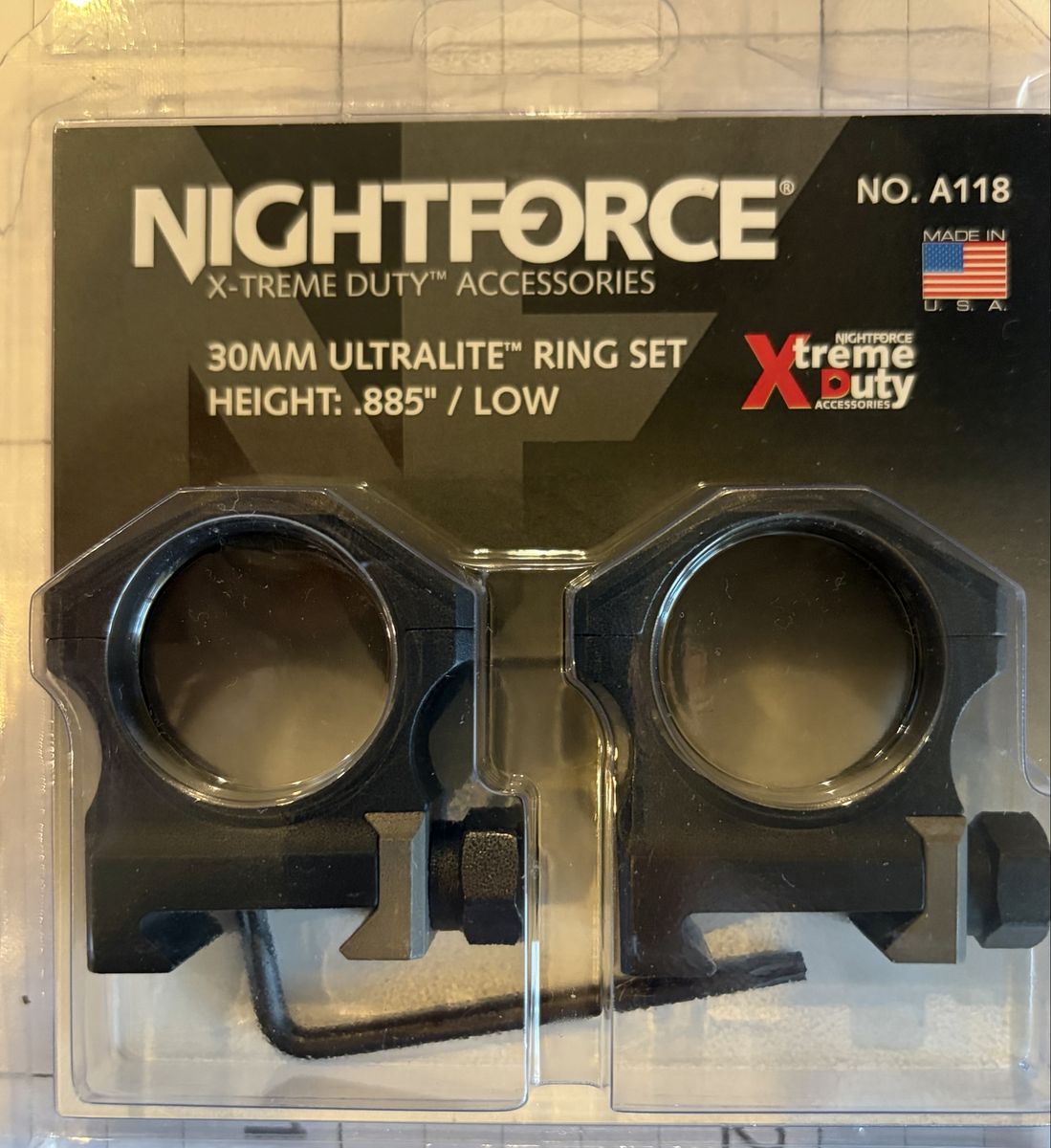 Nightforce X-Treme Duty A118 30mm Ultralite Ring Set - 1 inch Med