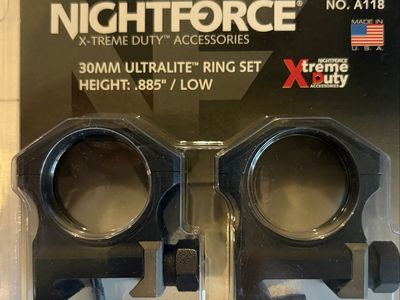 Nightforce X-Treme Duty A118 30mm Ultralite Ring Set - 1 inch Med