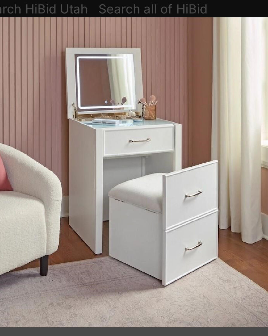 Odessa Lift-top Vanity w/ LED Lighted Mirror hide away With Seat