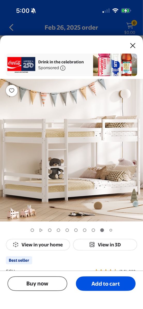 White Wood Twin Over Twin Bunk Bed with Convertible Ladder - Detachable Design just the frame