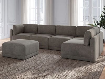 Thomasville Fallon Modular Sectional 6-piece Gray with Ottoman 1861704 #106909