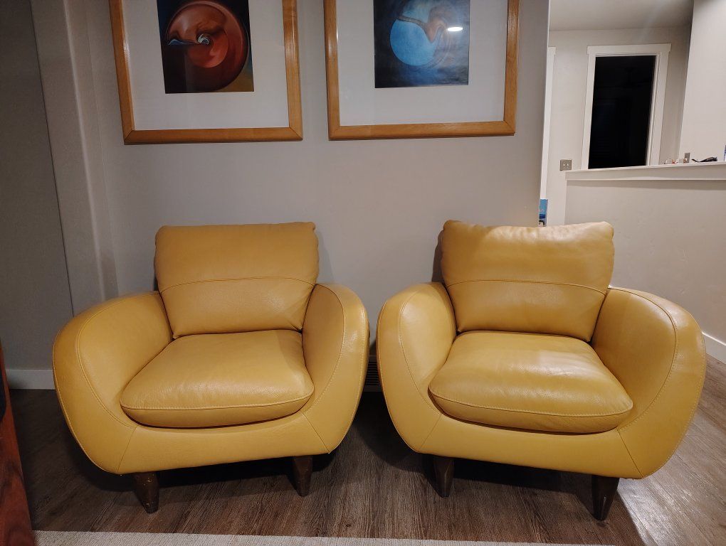 Modern Yellow Leather Accent Chair
