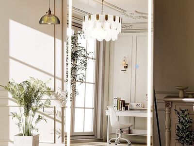 Early 76”x34” Full Length Mirror with Lights,LED Lighted Floor Standing, hanging Full Length with stand, full body dressing