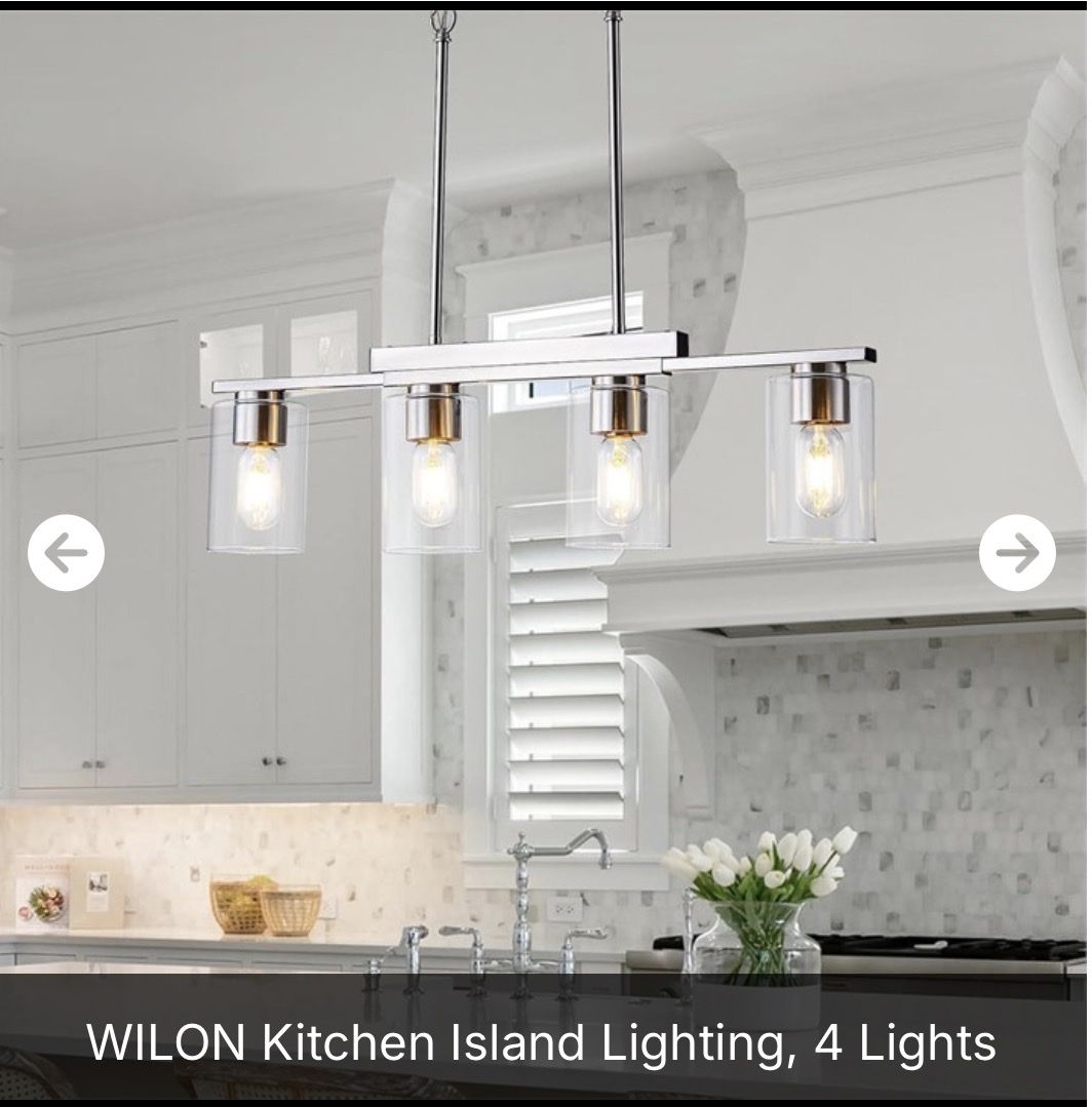 WILON Modern 4-Light Brushed Nickel Kitchen Island Pendant Lighting Fixture with Clear Glass Shades