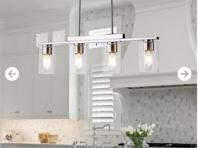 WILON Modern 4-Light Brushed Nickel Kitchen Island Pendant Lighting Fixture with Clear Glass Shades