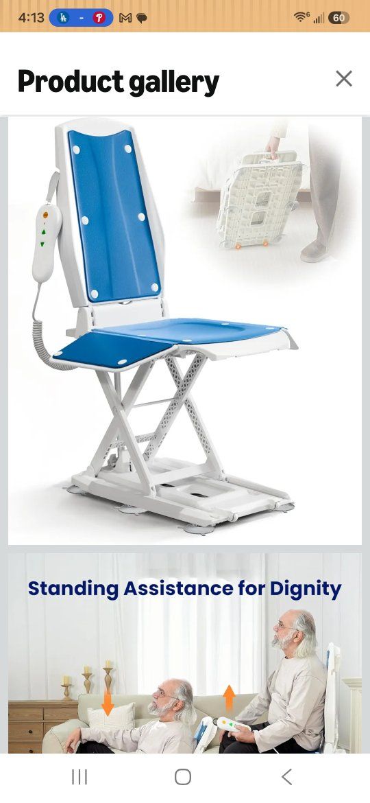 Portable Electric Patient Lift Chair Home Care Assistance for Elderly/Disabled - Blue/White