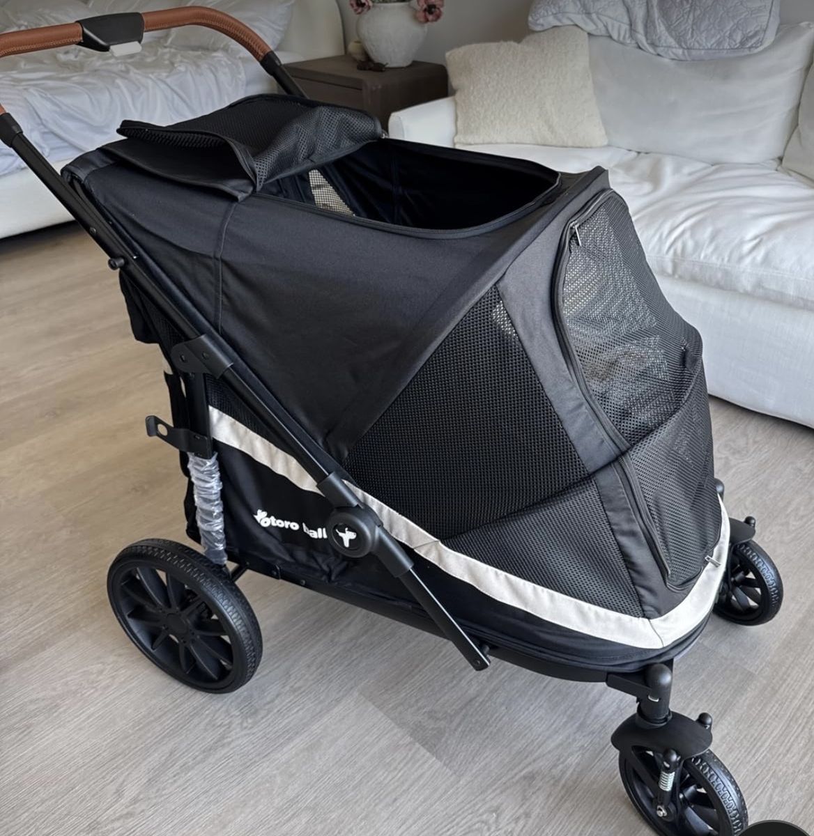 New never used- Large Dog Stroller for Up to 80lbs, One-Click Folding 4-Wheel Pet Stroller, Black