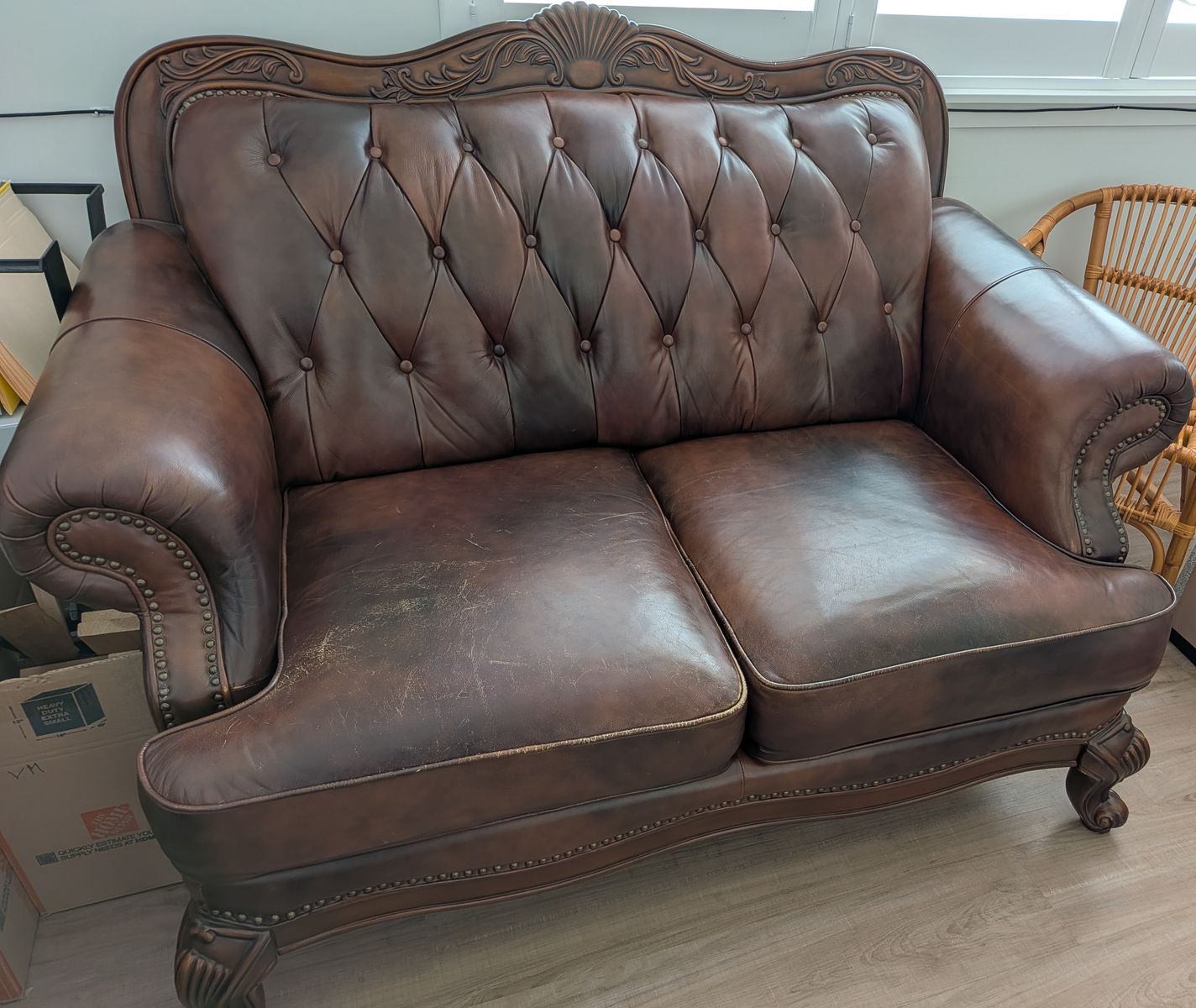 Genuine leather loveseat