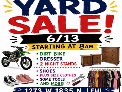 Huge Yard Sale - Dirt Bike, Dresser, Nightstands, Shoes, Plus Size Clothes, Tools & More!