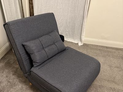Convertible Floor Chair Chaise Lounge Gray Foldable with Adjustable Back Pillow