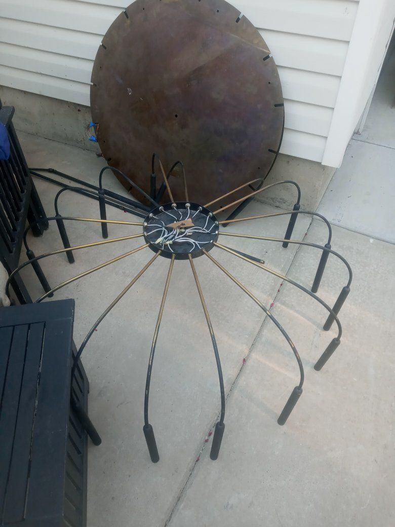 Vintage Mid-Century Modern Sputnik Chandelier Light Fixture - Brass & Black Metal