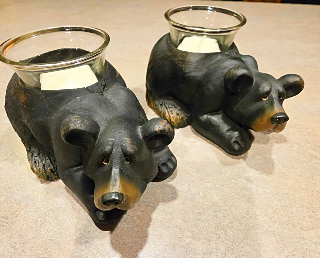Rustic Cabin Detailed Bear Candle Holders New