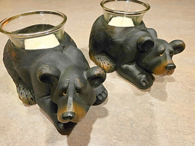 Rustic Cabin Detailed Bear Candle Holders New