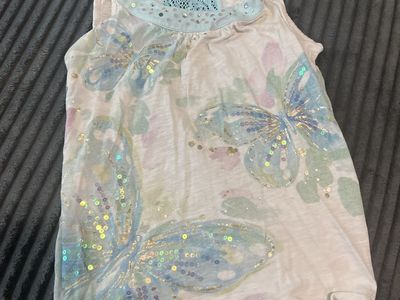 Justice Girls Butterfly Sequin Tank Top White Blue Size Large