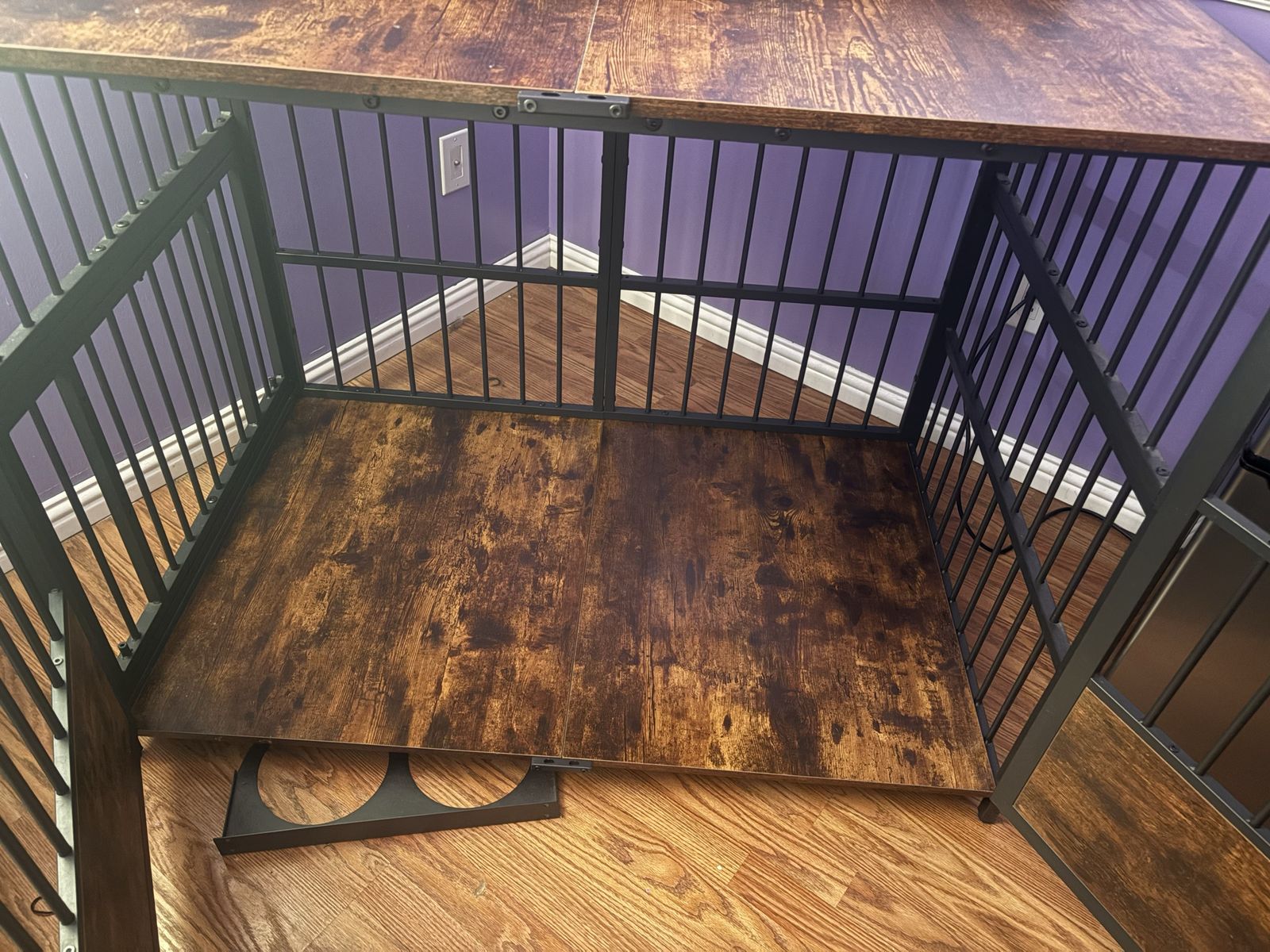 Rustic Industrial Pet Crate Dog Kennel Furniture with Double Doors and Removable Tray