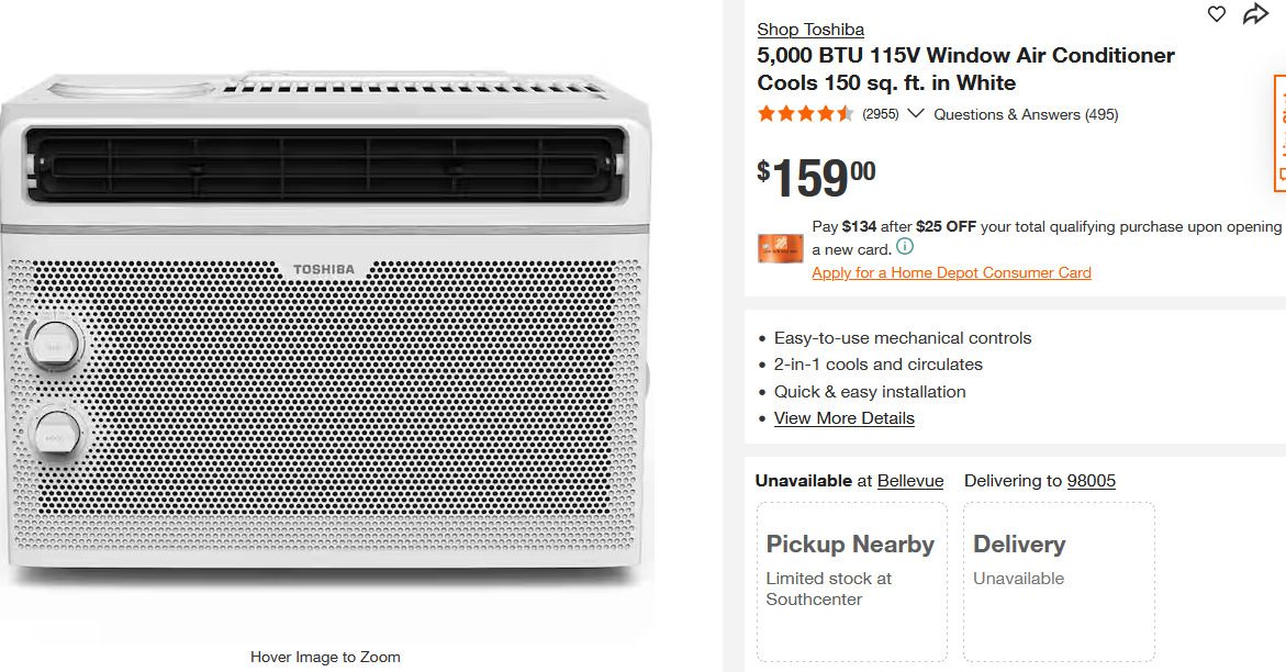 5000 BTU Toshiba window air conditioner