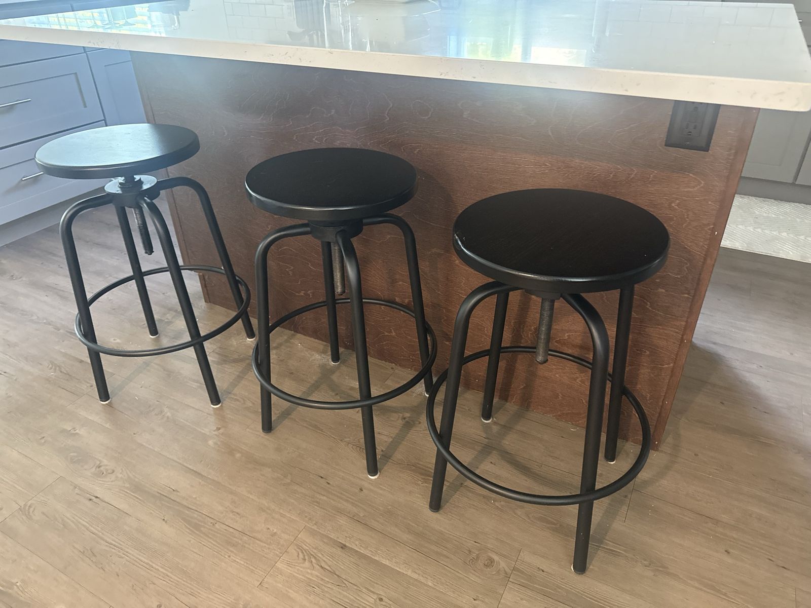 Set of 3 Black Adjustable Height Metal Bar Stools - Swivel Counter Height