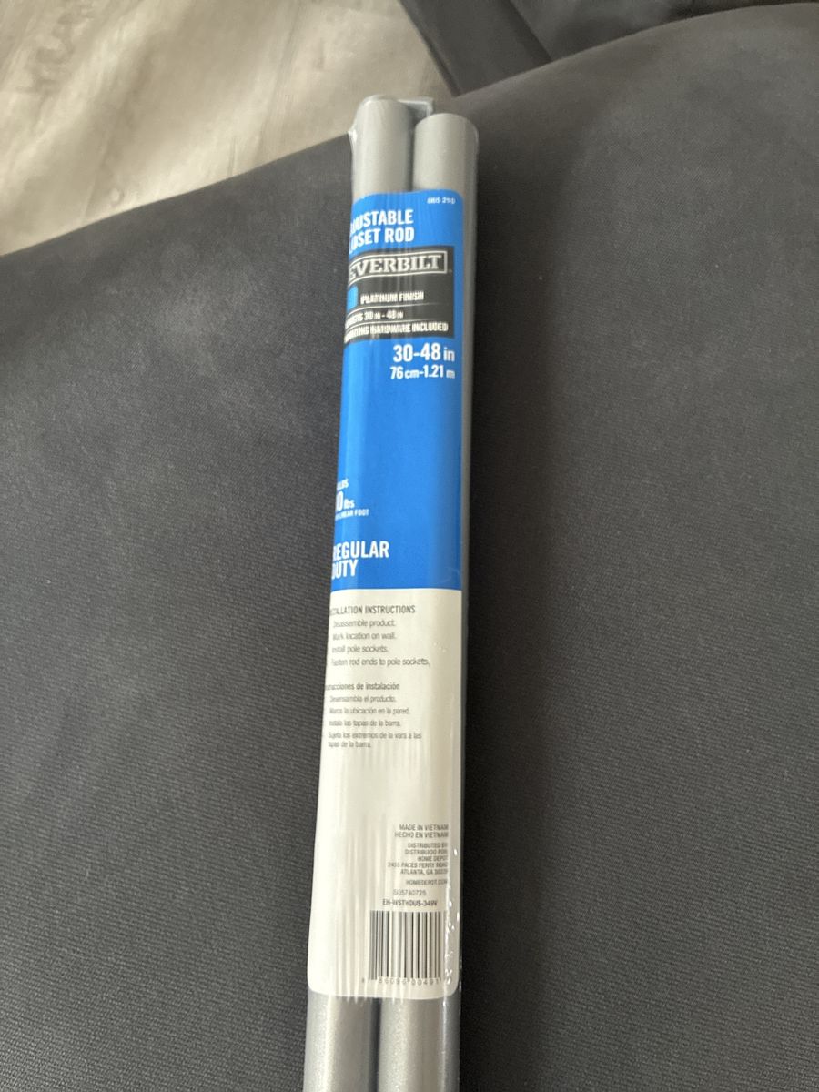 Everbilt 30-48 in. Adjustable Closet Rod, Platinum Finish, Regular Duty, Hardware Included