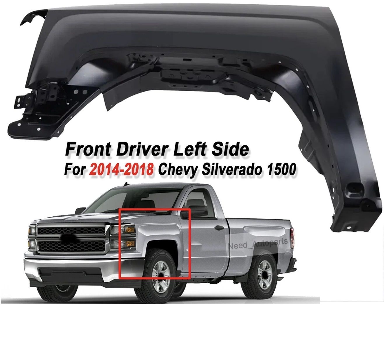 Front Left Side Fender For Chevrolet Silverado 2014-2018 2019 1500 2500 3500HD