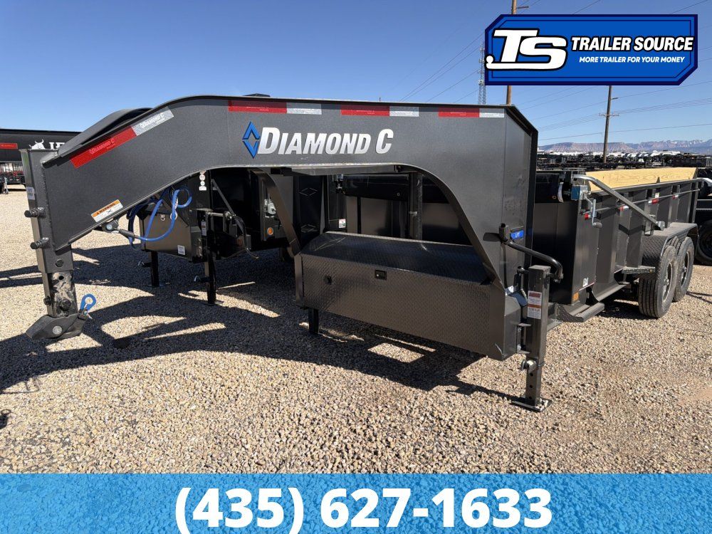 7x14 Diamond C LPT-GN 207 Gooseneck Dump Trailer - 32" Sides - 15.5K GVWR - 14 Ply Tires, Board Brackets, Long Arm Tarp