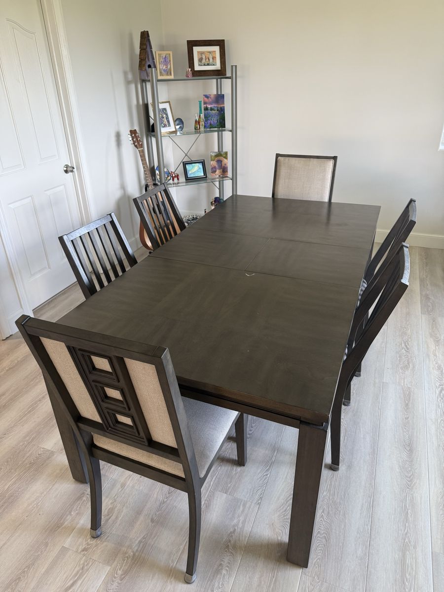 Dark Wood Dining Table with Chairs Set