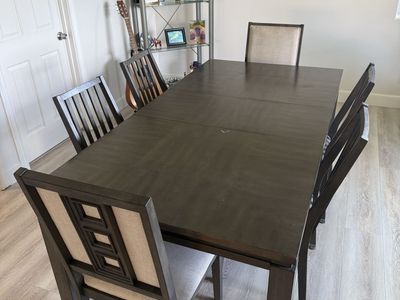 Dark Wood Dining Table with Chairs Set
