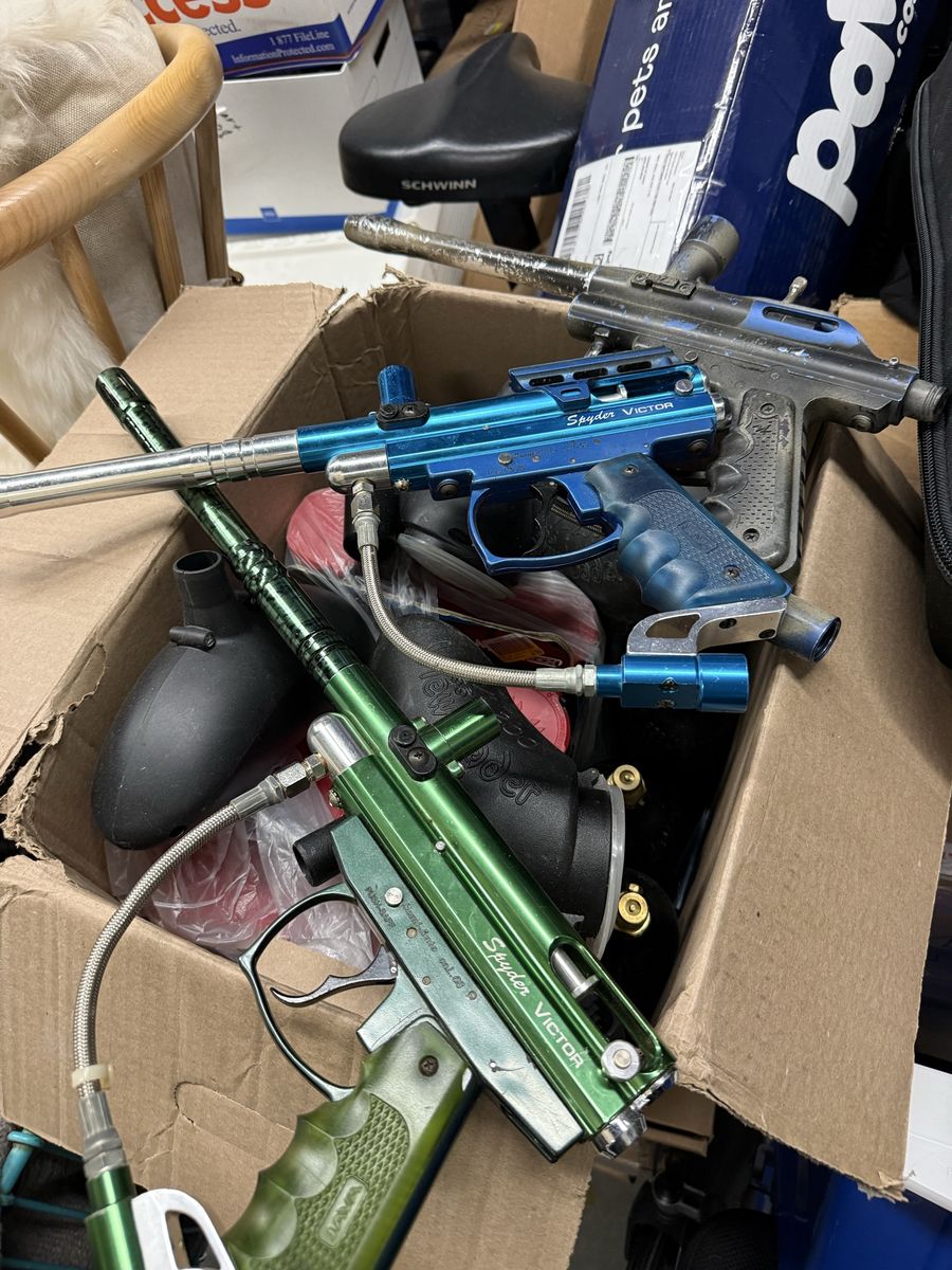 Huge Lot of Paintball Stuff - 3 Guns - Some Tanks, Hopper, Masks