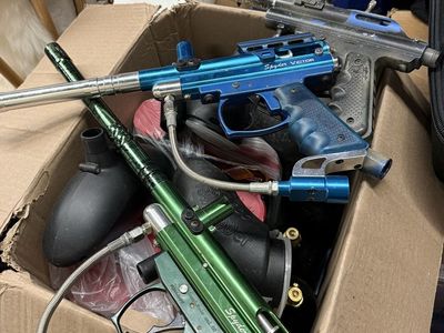 Huge Lot of Paintball Stuff - 3 Guns - Some Tanks, Hopper, Masks