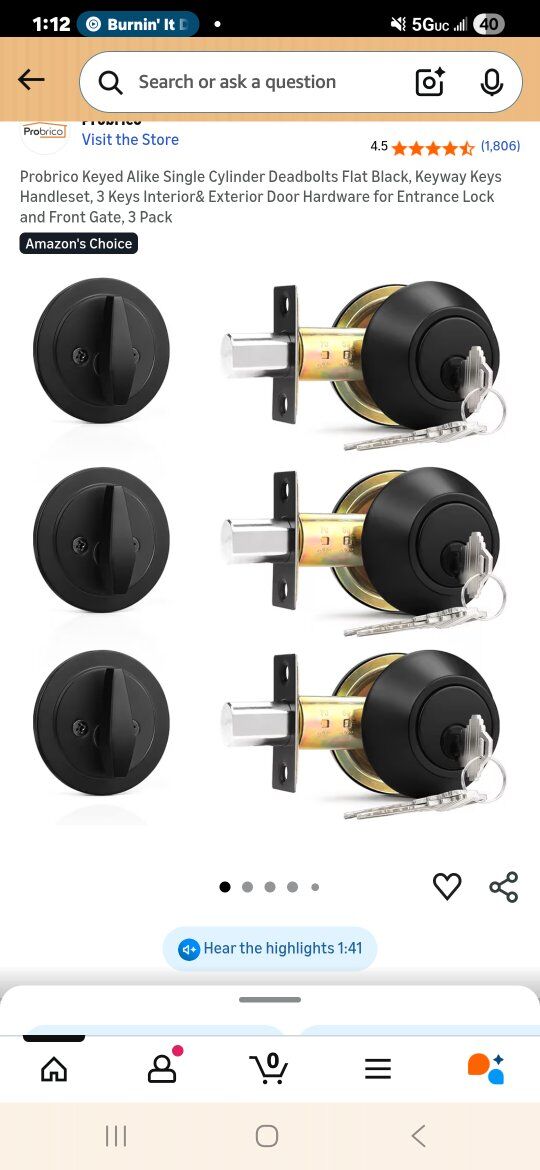 New Probrico pack of 3 dead bolts locks