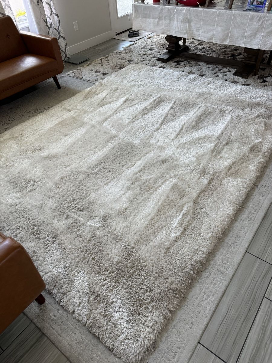 8x10 Cream Off-White Plush Shag Area Rug