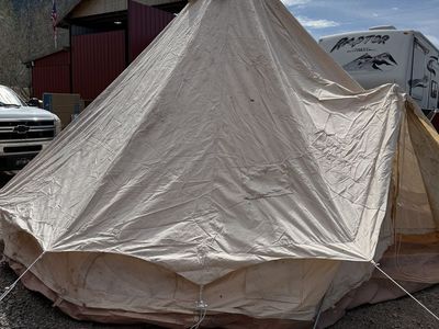 20' Canvas Bell Wall Tent With Center Pole Ropes