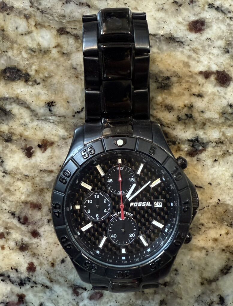 Fossil Speedway Black Stainless Steel-New Battery