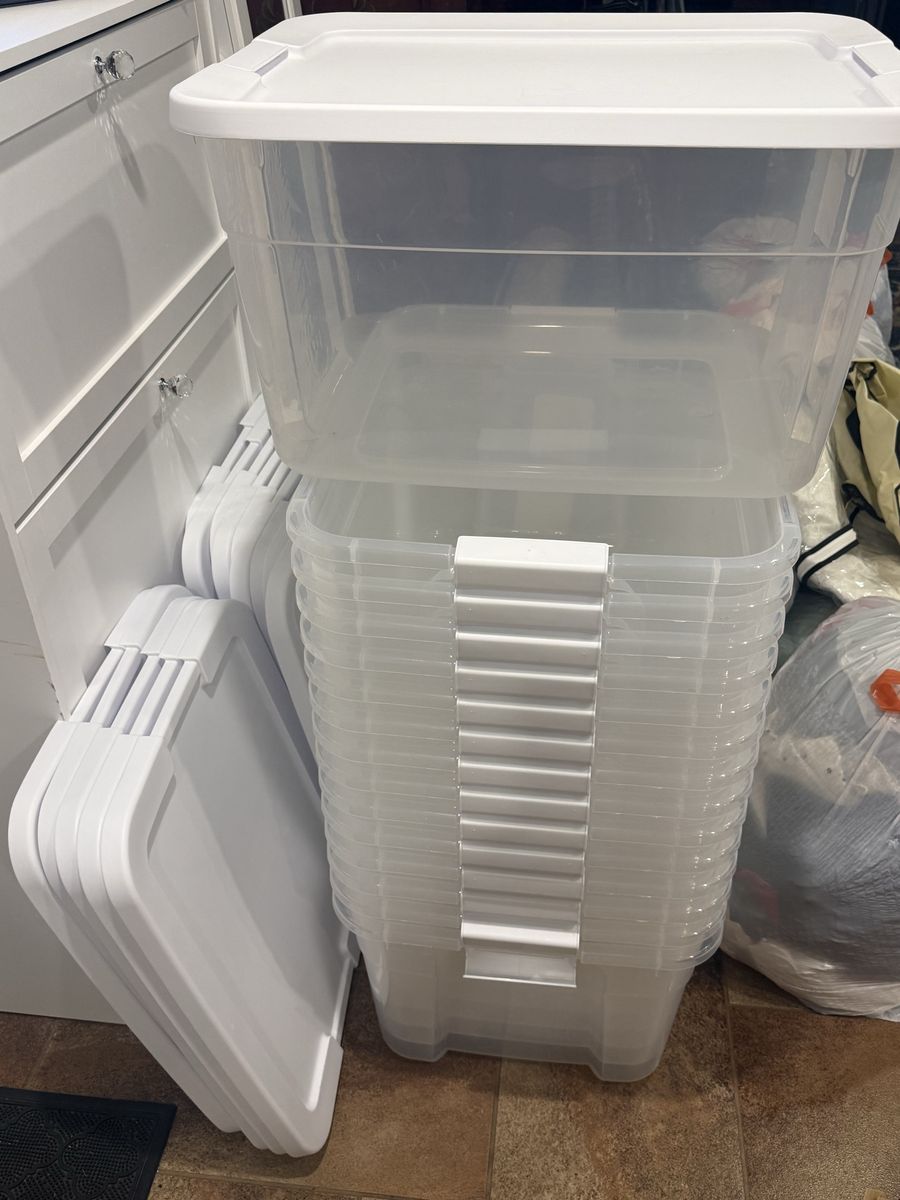 Brightroom Latching Storage Box - 15 Clear 66 Quart Bins w/ White Lids