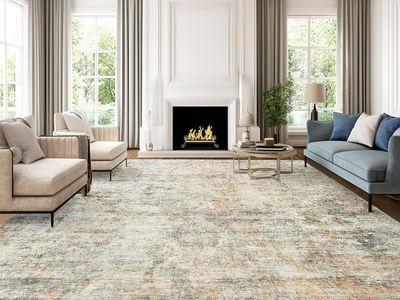 NEW 9x12 Area Rugs for Living Room, Non-Slip Machine Washable Vintage Rugs Orange Brown
