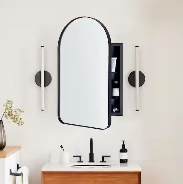 20" x 30" TEHOME Aristes Arched Metal Framed Recessed Medicine Cabinet - BLACK