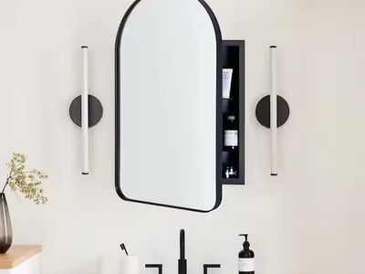 20" x 30" TEHOME Aristes Arched Metal Framed Recessed Medicine Cabinet - BLACK