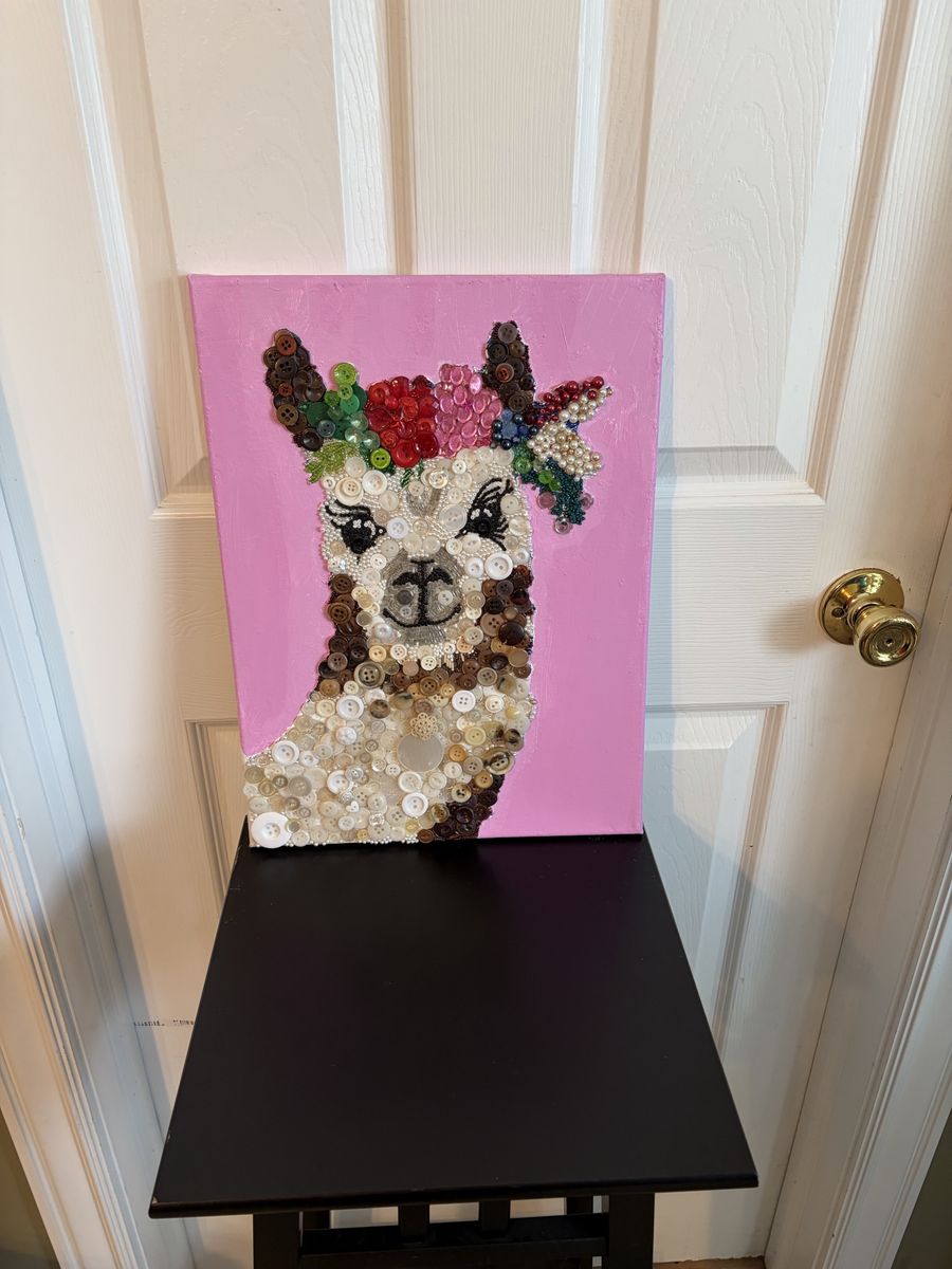 Handmade Llama button art picture