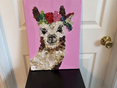 Handmade Llama button art picture