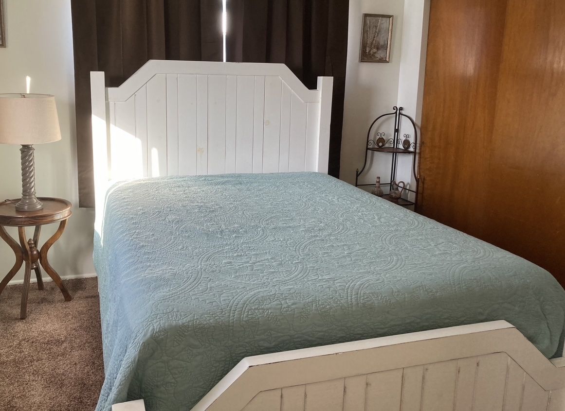 Queen White Wooden Farmhouse Panel Bed Frame with Headboard and Footboard and Queen Mattress Set