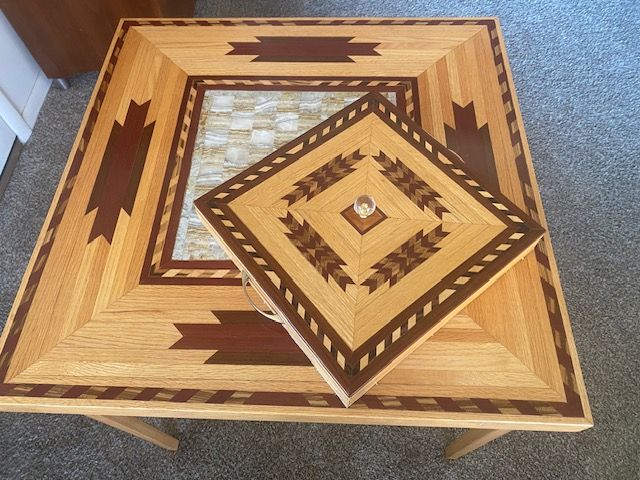 Handcrafted Wooden Folding Game Table & Matching Chess Set