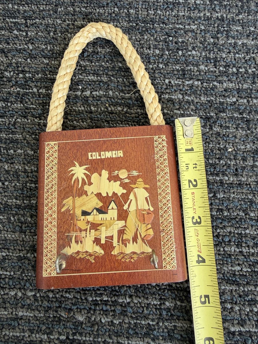 Vintage Colombia Decorative Wooden Wall Hanging Art with Rope Hanger